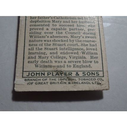 1935 Player's Cigarettes Kings & Queens of England Card # 35 of 50 Mary II Poor