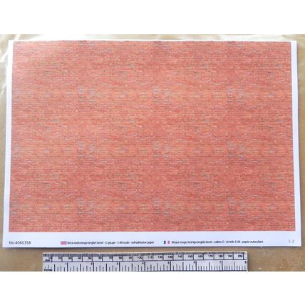 Papier autocollant rouge/orange brique pour O gauge - échelle 1:48 - feuille A4