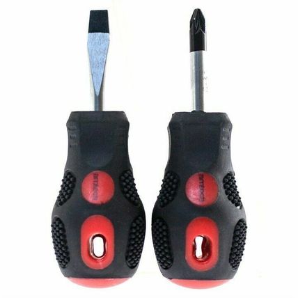 2pc Stubby Screwdriver Set PZ2 6mm Slotted Screw Heavy Duty Anti Slip Grip