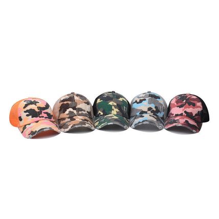 High Bun Hat Cotton Summer Sun Sport Camouflage Ponytail Baseball Cap Ladies