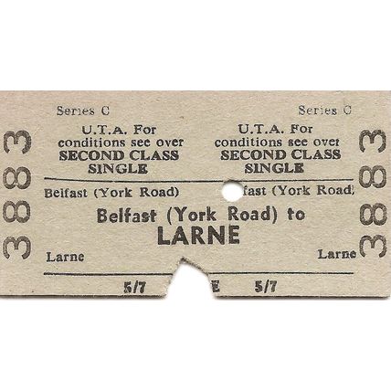 U.T.A. Edmondson Ticket - Belfast York Road to Larne