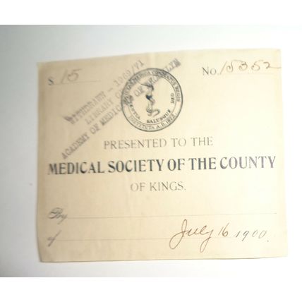 Medical Society of the County of Kings - Presentation Bookplate, 1900