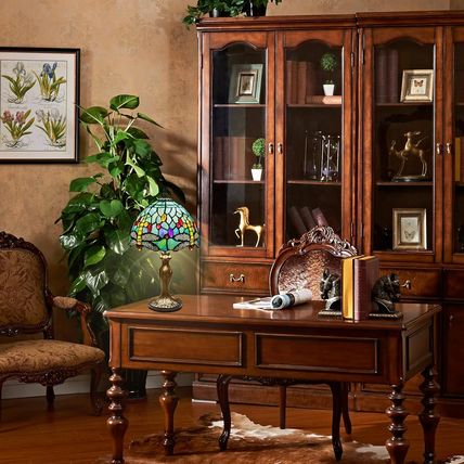 Tiffany Table Lamp Stained Glass Crystal Bead Style Table Light, Handmade Desk B