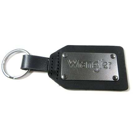 Wrangler Keychain Ring Fob Heavy Duty Black Rubber Metal Plaque 3" x 2" Rivets