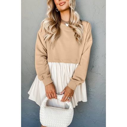 Pale Khaki Sweatshirt Poplin Mini Dress