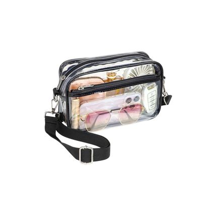 Black Multi-Pocket Contrast Edge Detachable Strap Clear Shoulder Bag