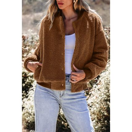 Redwood Burl Sherpa Ribbed Baseball Collar Bomber Jacket