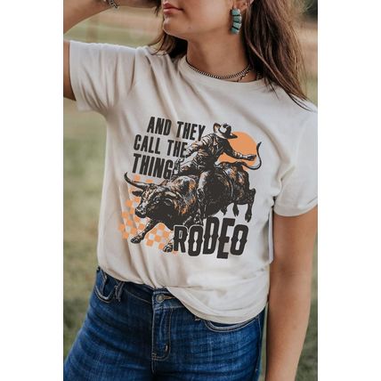 White AND THEY CALL THE THING RODEO Graphic Crewneck Tee