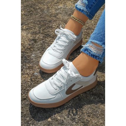 Coffee Color Contrast PU Leather Lace-up Sneakers