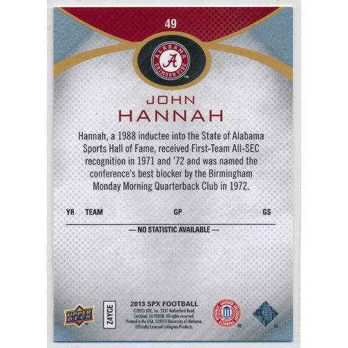 2013 Upper Deck SPx #49 John Hannah Alabama Crimson Tide