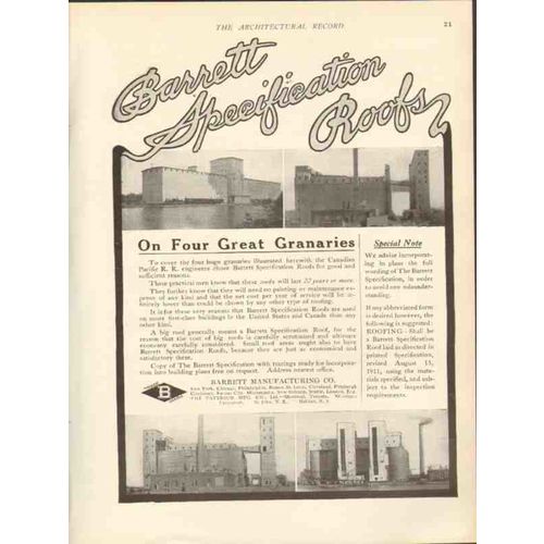 barrett mfg company 1912 canadian pacific rr granaries roof vintage ad