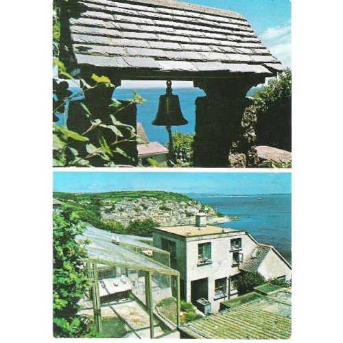 Mousehole, Cornwall - memorial bell, Wild Bird Hospital & Sanctuary - postcard