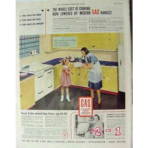 AMERICAN GAS ASSOCIATION 1940 cost cooking modern range vintage ad