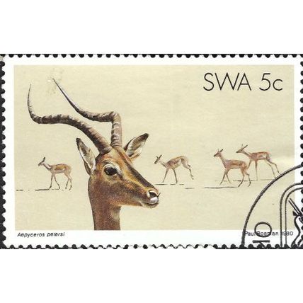 SOUTH WEST AFRICA, MAMMAL, Black-faced Impala, beige 1980, 5c