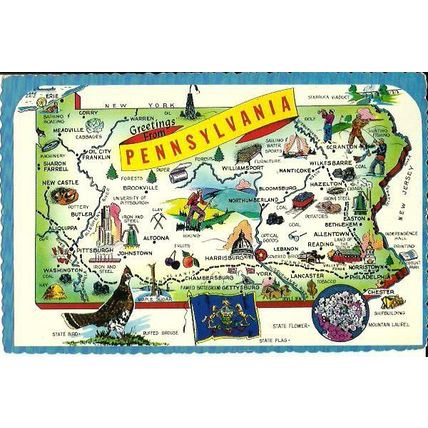 United States PENNSYLVANIA Map Postcard (Jones K-20002)