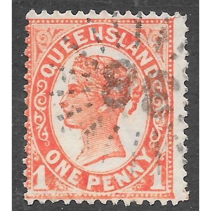 QUEENSLAND 1895 AUSTRALIA STATE QV ONE PENNY PMK 38 BARCOO LATER BLACKWALL