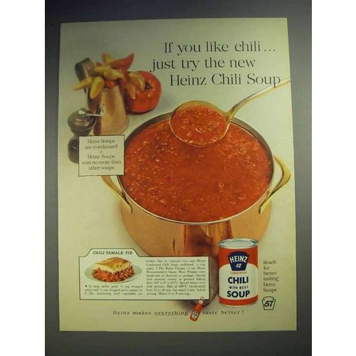 1960 Heinz Chili With Beef Soup Ad - Just Try