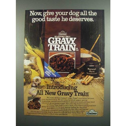 1984 Gaines Gravy Train Dog Food Ad - He Deserves