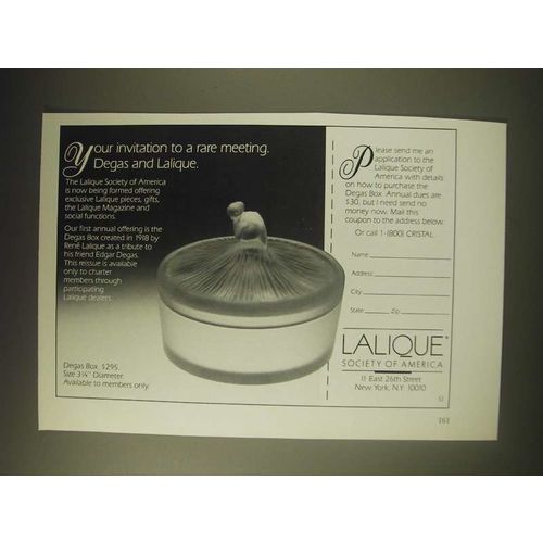 1989 Lalique Society of America Degas Box Ad - Your invitation
