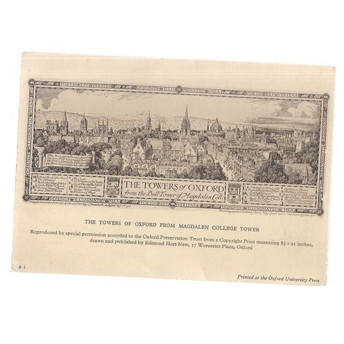 THE TOWERS OF FROM MAGDALEN COLLEGE, OXFORD , unused vintage repro postcard =