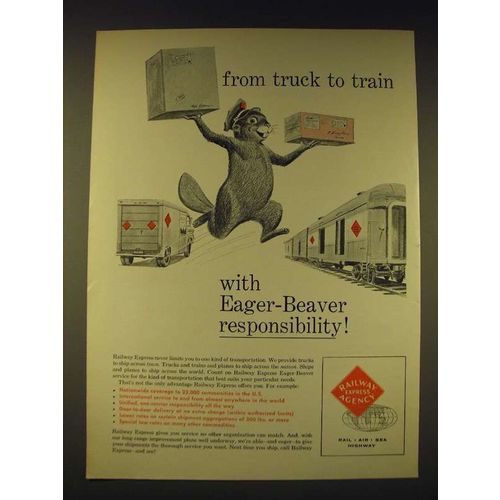 1960 Railway Express Agency Ad - from truck to train with Eager-Beaver