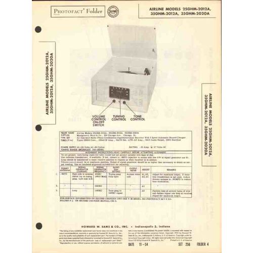 AIRLINE model x5GHM-2012A 2020A AM radio phono Sams Photofact manual