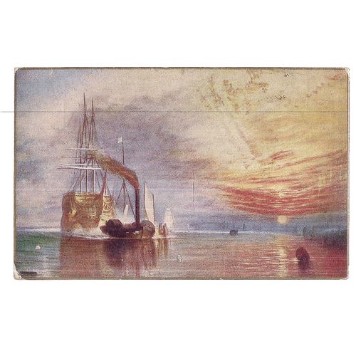 THE FIGHTING "TEMERAIRE" by J M W Turner anique postcard National Gallery =