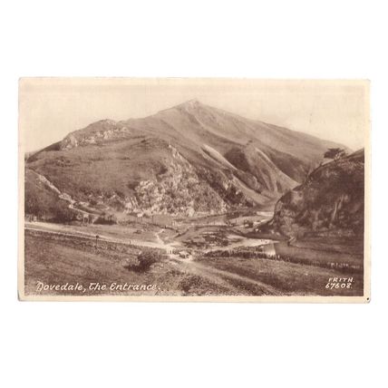 THE ENTRANCE, DOVEDALE, CUMBRIA used postcard ,,,by Frith & Co 1957 pm =