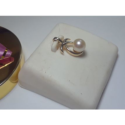 Estate 5.8mm Natural Cultured Pearl "X" Top 14Kt Yellow Gold Pendant #14725