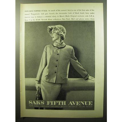 1950 Saks Fifth Avenue Morris Hoch Suit Ad - Our Box-Topped Stalk