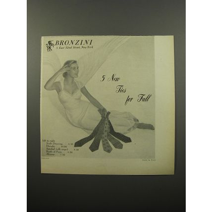 1950 Bronzini Ties Advertisement - photo by John Rawlings - 5 new ties for fall