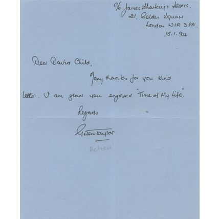 Gwen Taylor Heartbeat Fully Hand Written Signed Letter