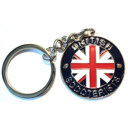 British Scooterist Metal Enamel Keyring MOD Scooter Rider Union Flag GB Britain