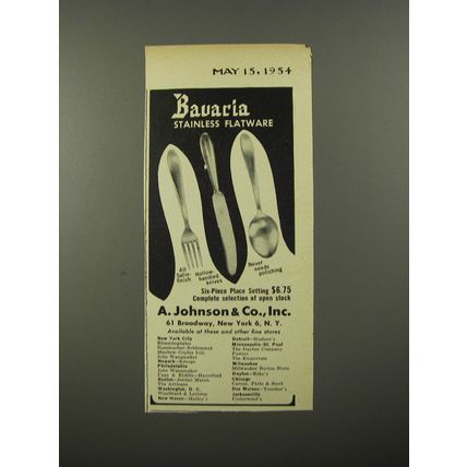 1954 A. Johnson & Co. Bavaria Stainless Flatware Advertisement