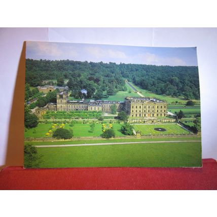 aerial view, CHATSWORTH HOUSE, DERBYSHIRE unused vintage postcard =