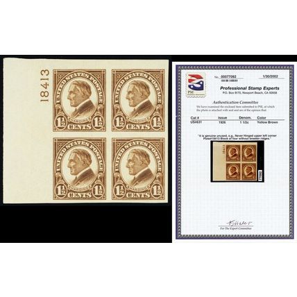 631, Mint NH Plate Block Without Gum Ridges - With PSE Certificate - Stuart Katz