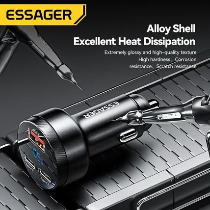 Essager Digital Fast Car Charger 105W Made for MacBook Lenovo Truck Lorry 12-24V