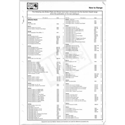 Quinton Hazell Disc Pads And Brake Shoes Parts Catalogue QH10 1997 1998 PDF