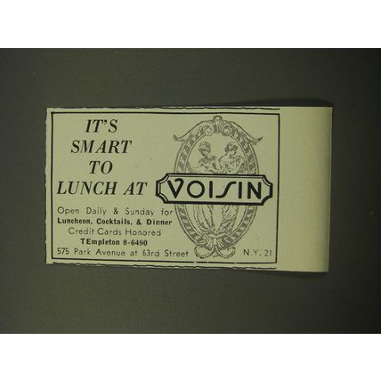 1960 Voisin Restaurant Ad - It's smart to lunch at Voisin