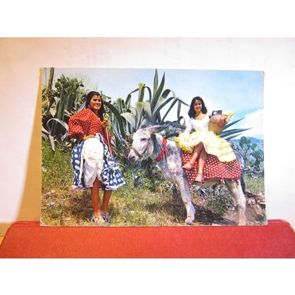 2 Girls with a DONKEY, SPAIN.. used vintage postcard 1970 pm =