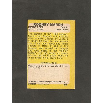 A&BC Gum, FOOTBALLERS, Yellow Back QPR Rodney Marsh #56