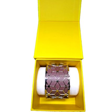 Les Georgettes by Altesse Brass Silver Finish Cuff Bracelet & 3 Leather Inserts