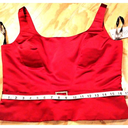 Bill Levkoff European Red Satin 2Pc Full Maxi Skirt Crop Top Rhinestone S-16 NEW