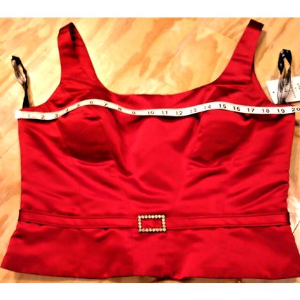 Bill Levkoff European Red Satin 2Pc Full Maxi Skirt Crop Top Rhinestone S-16 NEW