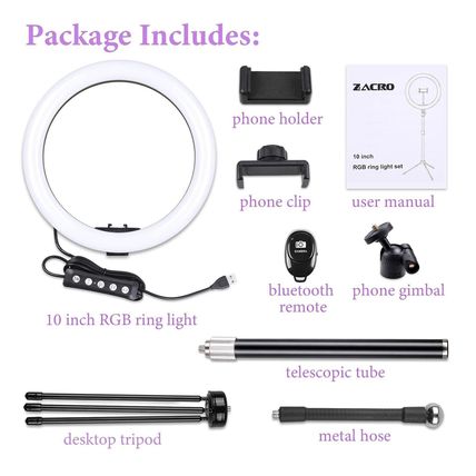 New Zacro 10" RGB Selfie Ring Light with Stand and Phone Holder