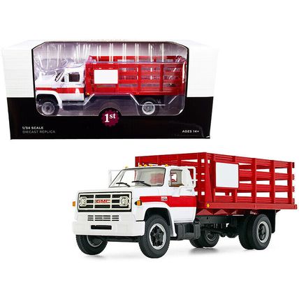 GMC 6500 Stake Truck White and Red 1/34 Diecast Model by First Gear