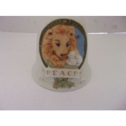 Vintage Enesco Bell Music Box Peace Lion and the Lamb Plays Amazing Grace
