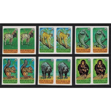 Ivory Coast WWF Endangered Animals 6v imperf pairs 1979 MNH SG#613-618