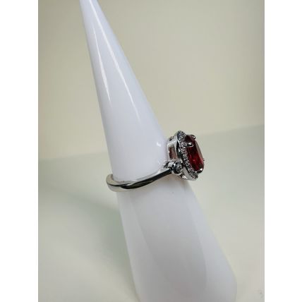Bomb Party Womens/Kids Adjustable RBP Red Oval Ring Sz 4 or 5 Rhodium Pl