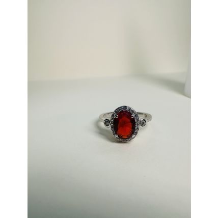 Bomb Party Womens/Kids Adjustable RBP Red Oval Ring Sz 4 or 5 Rhodium Pl